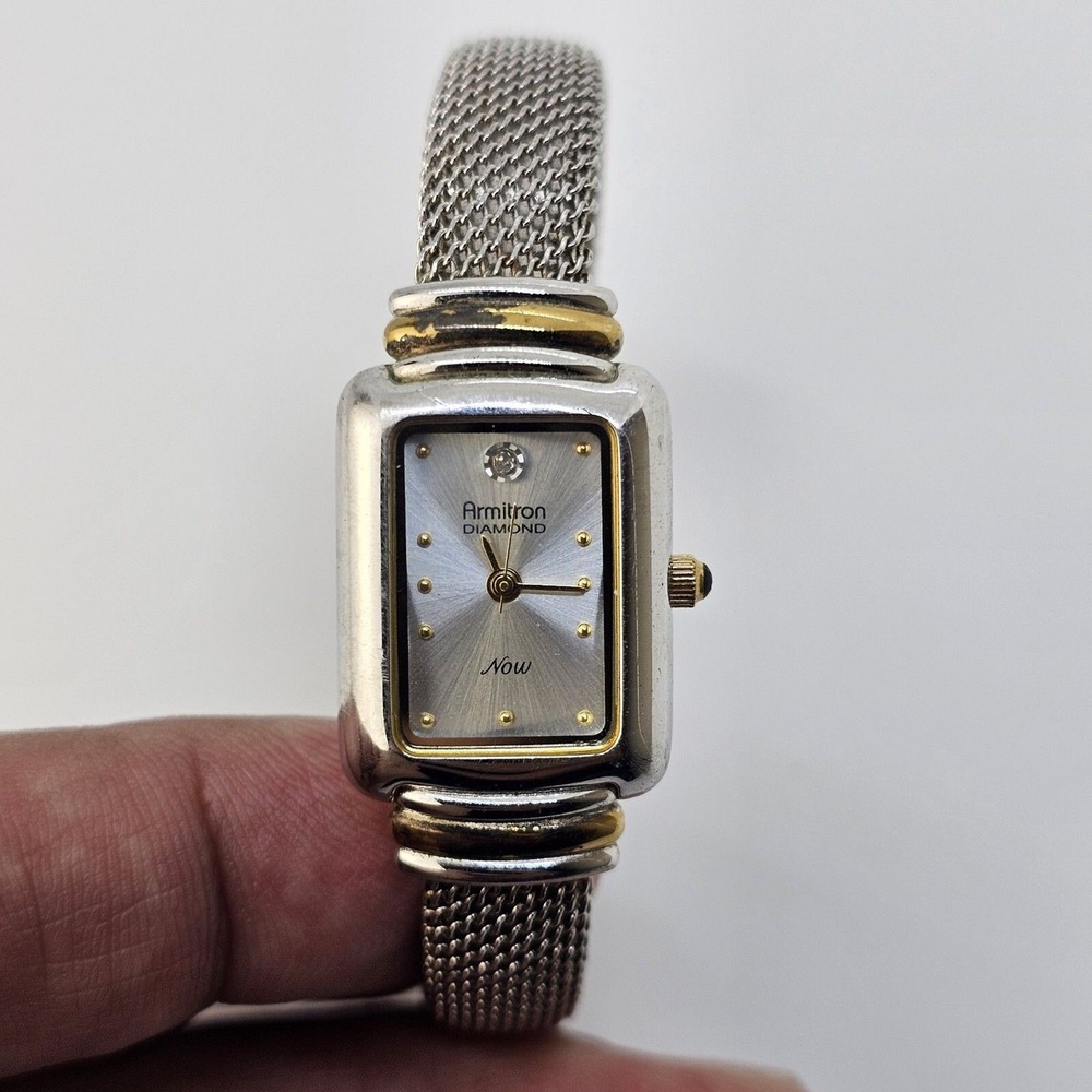 Armitron Cuff Women's Watch 19MM Gray Dial Gray Gold Tone Bands 6" New Battery